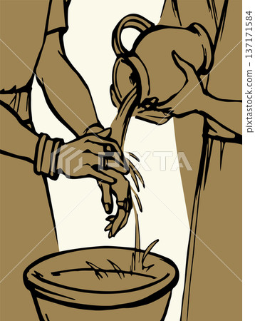 Vector drawing. Pilat washes his gands Vector drawing. Pilat washes his gands 137171584