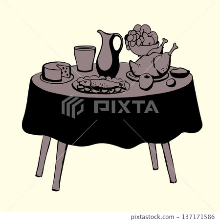 Vector drawing. Tasty feast food Vector drawing. Tasty feast food 137171586