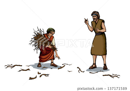 Vector drawing. Woman collecting firewood Vector drawing. Woman collecting firewood 137171589