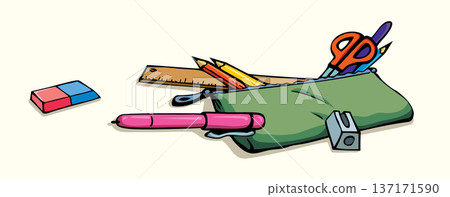 Vector school still life. A stack of pens 137171590