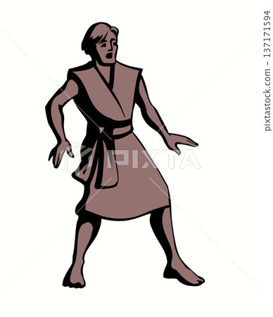 Vector drawing. Fearfull man in ancient dress Vector drawing. Fearfull man in ancient dress 137171594
