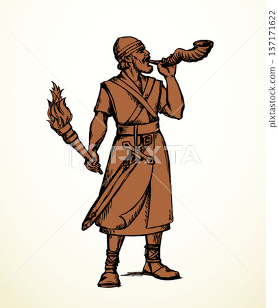 Vector drawing. Warrior with torch Vector drawing. Warrior with torch 137171622