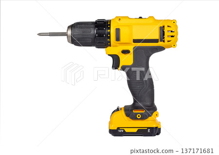 Powerful cordless drill ready for any construction task. 137171681