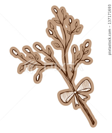 Handdrawn willow branch with soft buds in vintage chalk style Handdrawn willow branch with soft buds in vintage chalk style 137171693