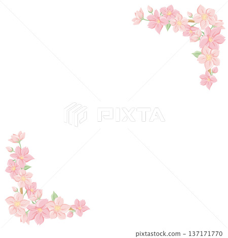 Cherry blossom corner frame, corner decoration set, spring flat illustration, decorative frame, graduation, entrance, Japanese style 137171770