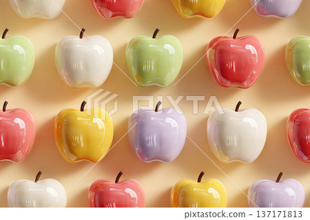 Season art. Bright light apples. Seamless pattern. Summer pattern. Minimalist style. 137171813