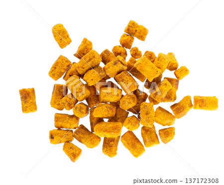Bee bread isolated on white background. Pile of granules bee bread or perga. Clipping path. Top view. Bee bread isolated on white background. Pile of granules bee bread or perga. Clipping path. Top view. 137172308