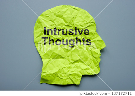Intrusive thoughts concept. Anxiety disorder and obsessive rumination. Intrusive thoughts concept. Anxiety disorder and obsessive rumination. 137172711