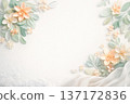 Elegant Floral Arrangement Created with Paper Art, Featuring Delicate Pale Colors, Textured Leaves, and Whimsical Petals in a Soft, Dreamy Background 137172836