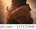 A Heartfelt Embrace: Two Individuals Sharing a Moment of Connection and Comfort in a Warm, Soft Atmosphere Filled with Natural Light and Intimacy 137172846