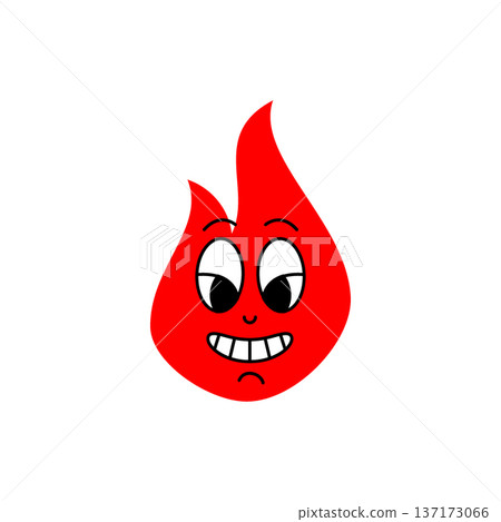 Cartoon red flame with awkward smile and side glance. Funny fire character with comic facial expression Cartoon red flame with awkward smile and side glance. Funny fire character with comic facial expression 137173066