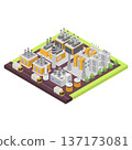 Concept of industrial plant with chimney tower or pipes isometric 137173081