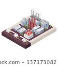 Industrial work plant concept with isometric chimney tower 137173082