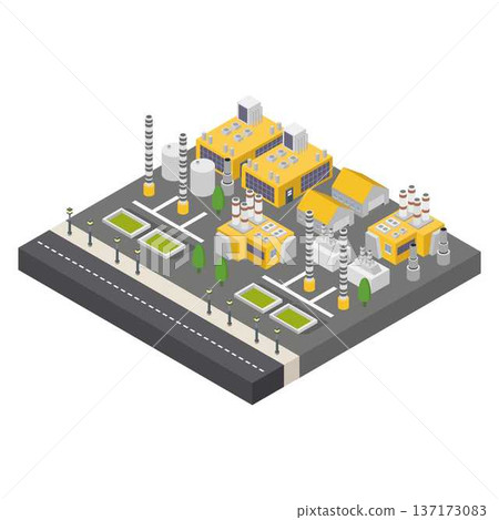 Industrial work plant concept with chimney tower1 isometric 137173083