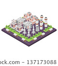 Industrial work plant concept with isometric chimney tower 137173088
