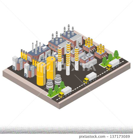Industrial plant concept with chimney tower or isometric pipes Industrial plant concept with chimney tower or isometric pipes 137173089