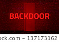 Backdoor cybersecurity threat concept with red alert warning on binary code background illustrating malicious software vulnerability 137173162