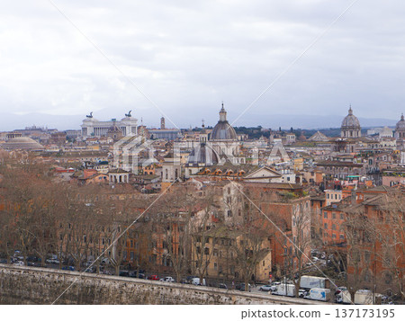 Panoramic Rome City Skyline With Historic Domes, Rooftops, Classical Architecture Over Tiber River Panoramic Rome City Skyline With Historic Domes, Rooftops, Classical Architecture Over Tiber River 137173195