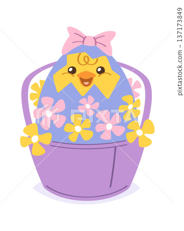 Cute Easter chicken inside basket Cute Easter chicken inside basket 137173849