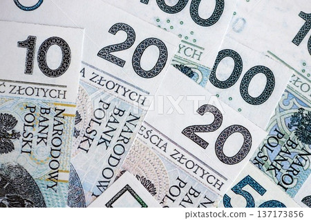 Banknotes of Polish zloty currency. Poland PLN money close up. Business, economy and finance concept Banknotes of Polish zloty currency. Poland PLN money close up. Business, economy and finance concept 137173856