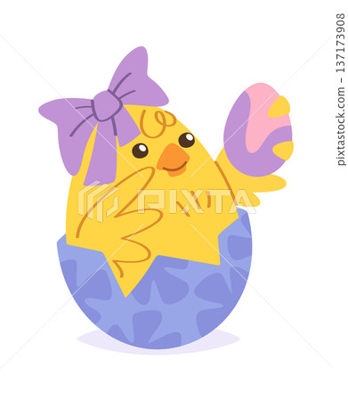 Cute chick holding Easter egg Cute chick holding Easter egg 137173908