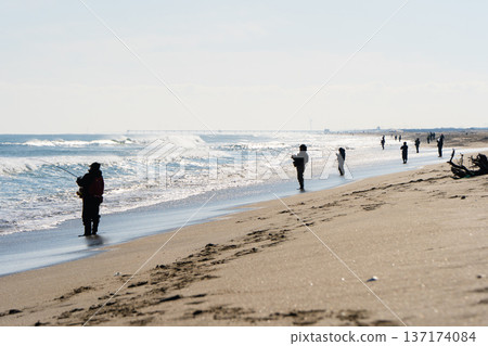 Silhouette of a fisherman at Hikawahama Beach 137174084