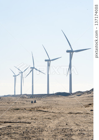 Windmills and buggies at Hikawahama Beach 137174088