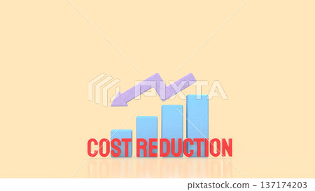 Cost Reduction Concept with Downward Arrow and Bar Chart 3d render. 137174203