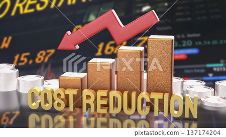 Cost Reduction Strategy with Financial Chart and Arrow 3d render. 137174204