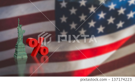 US Interest Rate Policy Concept with Statue and Percent 3d render. 137174223