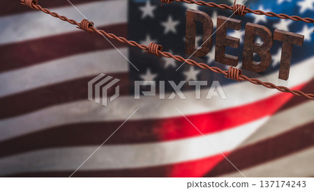 United States National Debt Concept with Barbed Wire 3d render. United States National Debt Concept with Barbed Wire 3d render. 137174243