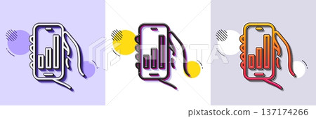 Analysis app line icon. Halftone dotted pattern. Gradient icon with grain shadow. Hand hold phone sign. Cellphone with screen notification symbol. Line analysis app icon. Various designs. Vector Analysis app line icon. Halftone dotted pattern. Gradient icon with grain shadow. Hand hold phone sign. Cellphone with screen notification symbol. Line analysis app icon. Various designs. Vector 137174266