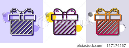 Gift box line icon. Halftone dotted pattern. Gradient icon with grain shadow. Present or Sale sign. Birthday Shopping symbol. Package in Gift Wrap. Line surprise icon. Various designs. Vector Gift box line icon. Halftone dotted pattern. Gradient icon with grain shadow. Present or Sale sign. Birthday Shopping symbol. Package in Gift Wrap. Line surprise icon. Various designs. Vector 137174267