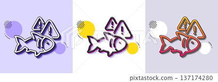 Fish line icon. Halftone dotted pattern. Gradient icon with grain shadow. Fishing catch sign. Aquarium attention symbol. Line fish icon. Various designs. Vector 137174280
