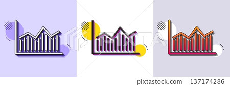 Financial chart line icon. Halftone dotted pattern. Gradient icon with grain shadow. Economic graph sign. Stock exchange symbol. Business investment. Line money diagram icon. Various designs. Vector 137174286