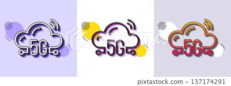 5g cloud computing line icon. Halftone dotted pattern. Gradient icon with grain shadow. Wireless technology sign. Mobile wifi internet symbol. Line 5g cloud icon. Various designs. Vector 137174291