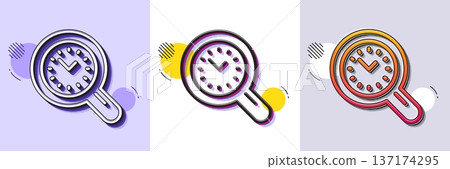 Time management line icon. Halftone dotted pattern. Gradient icon with grain shadow. Clock sign. Work analysis symbol. Line time management icon. Various designs. Vector 137174295