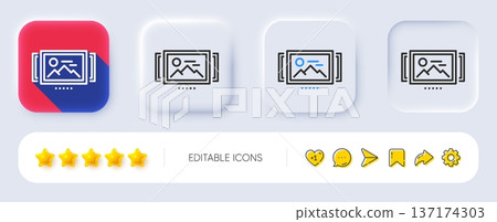 Image carousel line icon. Neumorphic, Flat shadow, 3d buttons. Photo thumbnail sign. Album picture placeholder symbol. Line image carousel icon. Social media icons. Vector Image carousel line icon. Neumorphic, Flat shadow, 3d buttons. Photo thumbnail sign. Album picture placeholder symbol. Line image carousel icon. Social media icons. Vector 137174303