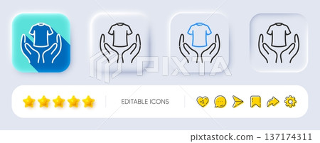 Hold t-shirt line icon. Neumorphic, Flat shadow, 3d buttons. Laundry shirt sign. Clothing cleaner symbol. Line hold t-shirt icon. Social media icons. Vector 137174311