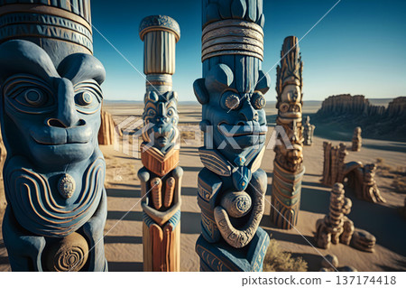 A Native American totem pole. Neural network AI generated art 137174418