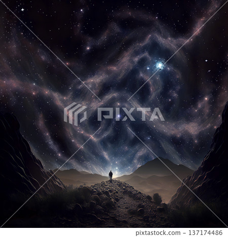 Surreal night sky full of stars and epic milky ways. Neural network AI generated art 137174486