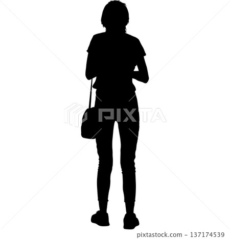 Black silhouette of a beautiful woman standing in elegant pose isolated on white background. Feminine concept for fashion design, beauty salon, or wellness branding Black silhouette of a beautiful woman standing in elegant pose isolated on white background. Feminine concept for fashion design, beauty salon, or wellness branding 137174539