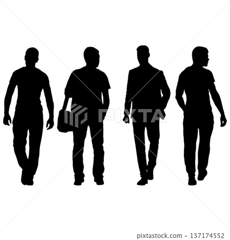 Set of black silhouette standing poses of men isolated on white background. Collection of male figures for business, corporate, fitness, or lifestyle graphic design 137174552