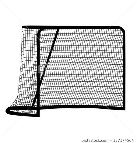 Black silhouette of an empty ice hockey goal net isolated on white background. Simple outline of a goal cage for sports logo, championship emblem, or game design Black silhouette of an empty ice hockey goal net isolated on white background. Simple outline of a goal cage for sports logo, championship emblem, or game design 137174564