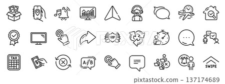 Text message, Remove team and Bribe line icons pack. Share, Message, Paper plane icons. Monitor, Location app, Timer web icon. Tax calculator, Recycle, Pay money pictogram. Vector Text message, Remove team and Bribe line icons pack. Share, Message, Paper plane icons. Monitor, Location app, Timer web icon. Tax calculator, Recycle, Pay money pictogram. Vector 137174689
