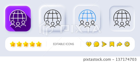 Global business line icon. Neumorphic, Flat shadow, 3d buttons. International outsourcing group sign. Internet marketing symbol. Line global business icon. Social media icons. Vector Global business line icon. Neumorphic, Flat shadow, 3d buttons. International outsourcing group sign. Internet marketing symbol. Line global business icon. Social media icons. Vector 137174703