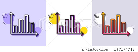 Diagram graph line icon. Halftone dotted pattern. Gradient icon with grain shadow. Column chart sign. Market analytics symbol. Line diagram graph icon. Various designs. Vector 137174715