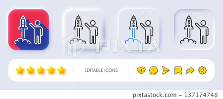 Launch project line icon. Neumorphic, Flat shadow, 3d buttons. Startup rocket sign. Innovation symbol. Line launch project icon. Social media icons. Vector 137174748