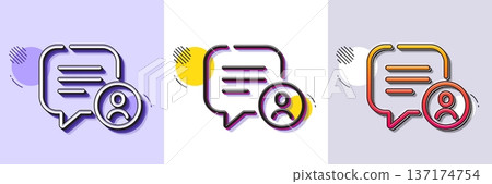 Chat bubble line icon. Halftone dotted pattern. Gradient icon with grain shadow. Speech dialogue box sign. Friend message symbol. Line chat bubble icon. Various designs. Vector Chat bubble line icon. Halftone dotted pattern. Gradient icon with grain shadow. Speech dialogue box sign. Friend message symbol. Line chat bubble icon. Various designs. Vector 137174754