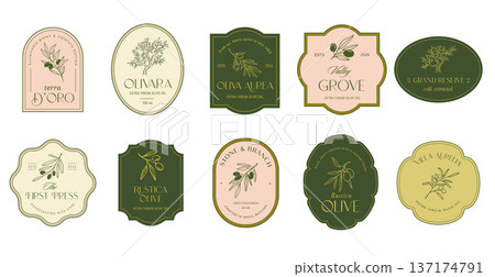 Vintage hand drawn olive old labels, badges and logos. Vintage hand drawn olive old labels, badges and logos. 137174791